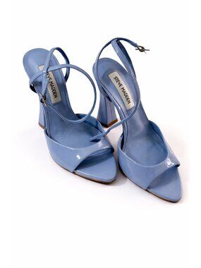 NWB Steve Madden Beki Flared High Heeled Sandals Blue Patent Size 5